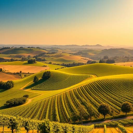 Panoramic view of the Tuscan countryside with rolling hills and vineyards