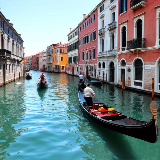 The canals of Venice with gondolas gliding through the water