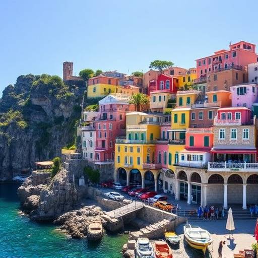 The colorful houses of Positano clinging to the cliffs of the Amalfi Coast