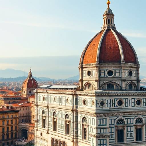The Duomo in Florence, a stunning example of Renaissance architecture, viewed from a distance.